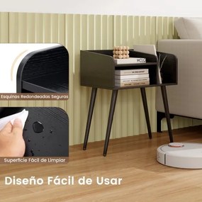 Conjunto de 2 mesas de cabeceira, Mesa de apoio modernas de meados do século de 2 níveis 50 x 32 x 58 cm Preto