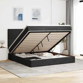 vidaXL Estrutura de cama otomana com colchões 160x200 cm veludo preto