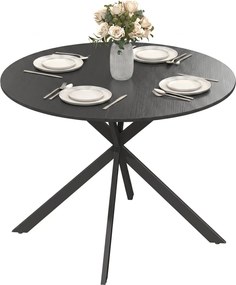 Mesa de Jantar Redonda, 100 x 100 x 75 cm (CADEIRAS NÃO INCLUIDAS), Tampo com Aspeto de Madeira, Preto