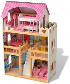 80175 vidaXL Casa de bonecas com três pisos, madeira, 60x30x90 cm