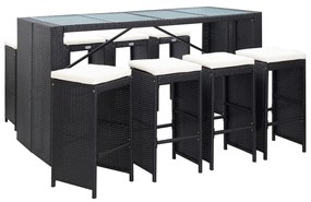 vidaXL Conjunto de bar para exterior 9 pcs vime PE preto