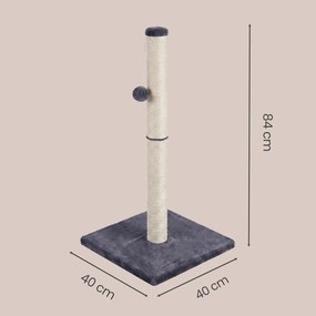Tronco para arranhar 40 x 40 x 84 cm (C x L x A) em sisal natural resistente com brinquedo, cinzento