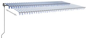 Toldo retrátil automático com postes 6x3,5 m azul e branco