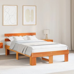 Estrado de Cama com Cabeceira Castanho Encerado 140x190 cm de Madeira