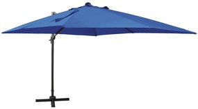 Guarda-sol jardim cantilever poste/luzes LED 300 cm azul-ciano