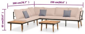 4 pcs conj. lounge jardim c/ almofadões madeira acácia maciça