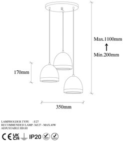 Candeeiro de Teto Mugo – Branco/Dourado – 35 x 35 x 110 cm