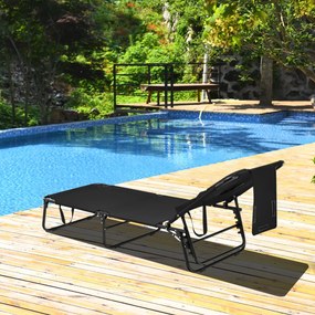 Espreguiçadeira dobrável com 3 almofadas amovíveis e encosto ajustável em 5 posições para terraço de piscina Preto