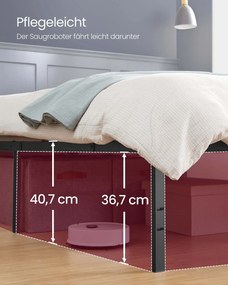Estrutura de cama de casal em metal com prateleiras de arrumação (COLHÃO NÃO INCLUIDO) 200 x 90 x 40,6 cm preto