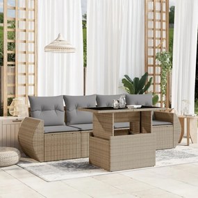 vidaXL 5 pcs conjunto de sofás p/ jardim com almofadões vime PE bege