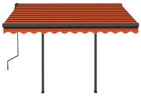 Toldo retrátil automático com postes 3,5x2,5 m laranja/castanho