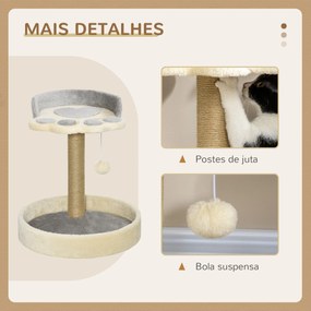 Arranhador para Gato com 2 Camas Poste de Juta Brinquedo Pendurado Ø41x44 cm Cinza Claro