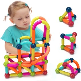 Costway Set de 88 Barras y Esferas Magnéticas para Niños Set Juguetes