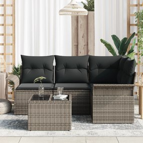 Conjunto de Sofás de Jardim de 4 Peças com Almofadas Rattan Preto