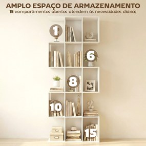 Estante de 5 Níveis Estante de Livros Estreita Estante em Forma de S 80x24x200 cm Branco com Efeito Madeira