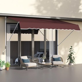 Toldo manual retrátil 3 m x 1,5 m - Inclinação e altura ajustáveis - Metal (alumínio) e poliéster anti-UV, cor bordô
