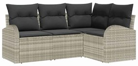 Conjunto de Sofá de Jardim vidaXL de 4 Peças com Almofadas Cinza Claro