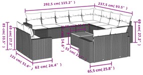 13 pcs conjunto de sofás de jardim com almofadões vime PE preto