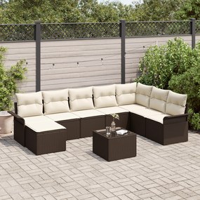 Conjunto de Sofá de Jardim com Almofadas de 8 Peças Castanho de Polira