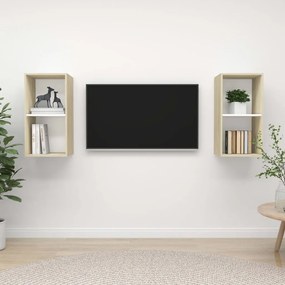 vidaXL Armários de parede p/ TV 2pcs derivados madeira branco/sonoma