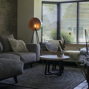 Candeeiro de pé vintage em tripé de bambu verde com cobre - Barrel