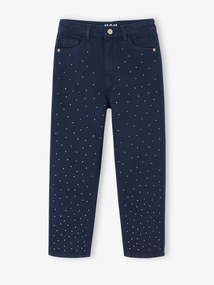 Calças Mom fit com strass, para menina marinho