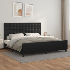 Estrutura cama c/ cabeceira 200x200 cm couro artificial preto