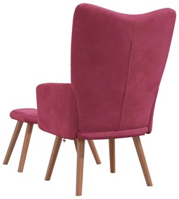 Cadeira de descanso com banco veludo vermelho tinto