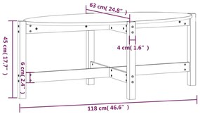 Mesa de centro 118x63x45 cm madeira de pinho maciça branco