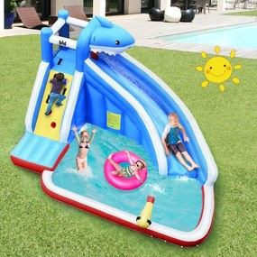 Castelo insuflável para crianças com escorrega de água Parque de água insuflável sem ventilador 390 x 305 x 240 cm Azul