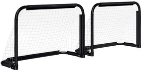 HOMCOM Conjunto de 2 Balizas de Futebol Dobráveis Portáteis com Suporte de Metal e Rede para Treino de Futebol 90x36x60 cm Preto | Aosom Portugal