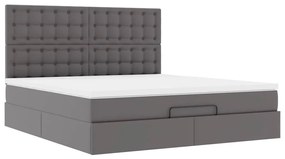 Estrutura de cama otomana com colchão cinza couro falso