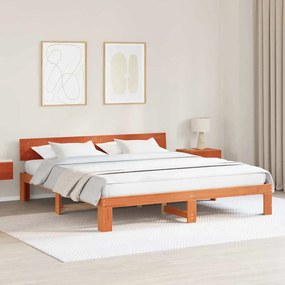 vidaXL Estrado de Cama com Cabeceira castanha encerada 200x200 cm Madeira de Pinho Maciço