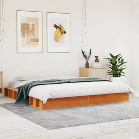 Cama sem colchão 200x200 cm pinho maciço castanho-mel