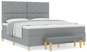 Cama Box com Colchão e Banco Cinza Claro 180x200 cm Tecido