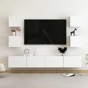 Conjunto de 6 Móveis de Parede de TV Funchal L - Branco - Design Moder