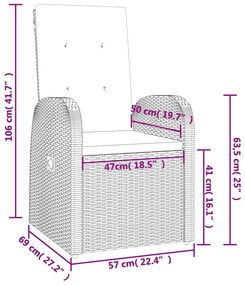 7 pcs conjunto de jantar p/ jardim c/ almofadões vime PE cinza