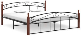 324923 vidaXL Estrutura de cama 180x200cm metal/madeira carvalho maciça preto