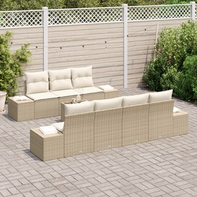Conjunto de Sofá de Jardim de 8 peças com Almofadas Bege de Ratan