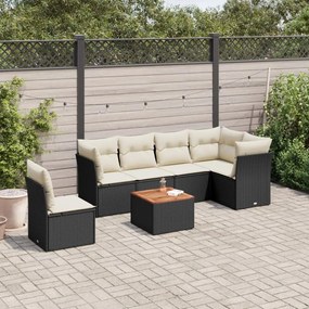 vidaXL 7 pcs conjunto de sofás p/ jardim c/ almofadões vime PE preto