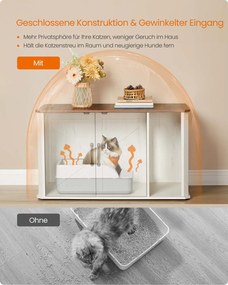 Armário para Caixa areia (não incluida) para gatos com entrada frontal 85 x 48,5 x 50 cm castanho mel-branco vintage