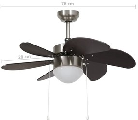 Ventoinha de teto com luz 76 cm castanho-escuro