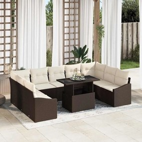 vidaXL Conjunto de Sofá de Jardim com almofada 10 pcs Marrom, Creme
