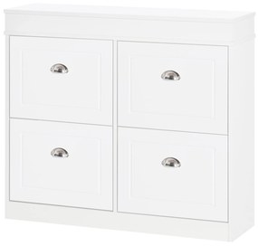 HOMCOM Móvel Sapateira de 4 Portas Estreita com Prateleiras Ajustáveis e Removíveis Capacidade de 16 Pares para Corredor Entrada 98x24x83cm Branco