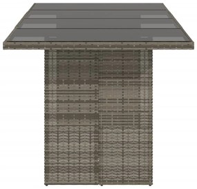 Mesa de jardim com tampo de vidro 190x80x74 cm vime PE cinza