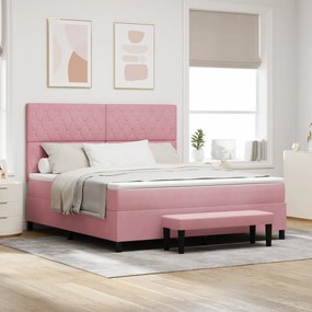 vidaXL Cama Box Spring com Colchão &amp; Banco Rosa 180x200 cm Veludo