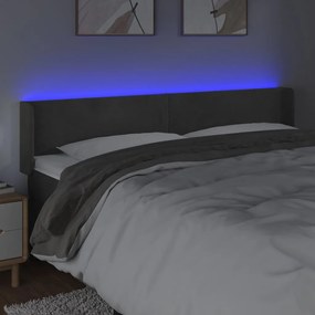 Cabeceira cama c/ luzes LED veludo 183x16x78/88cm cinza-escuro