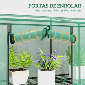 Estufa Pequena com Prateleiras de 3 Níveis 215x46x151 cm Portas com Fecho de Correr Estufa para Cultivar  Verde
