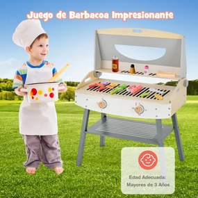 Conjunto de churrasqueira e acessórios, conjunto de cozinha de madeira com 18 peças para meninos e meninas de 3 anos ou mais Bege