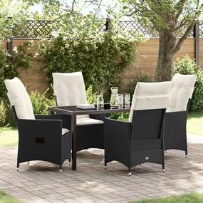 vidaXL Conjunto de Jantar de Jardim com Almofadas Preto Rattan Poliéster